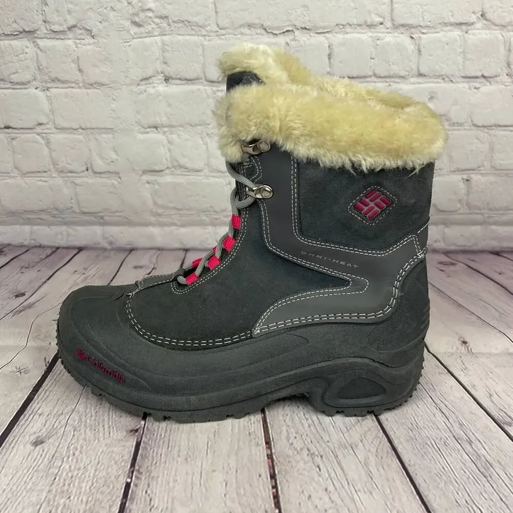 Columbia Omni-Heat Gray Pink Winter Snow Boots Girl Size 6/W Size 8 (BY1291-022)